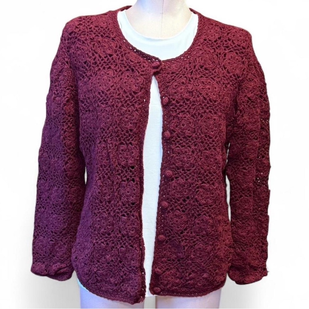 90s Worthington Scarlet Crochet Cardigan
